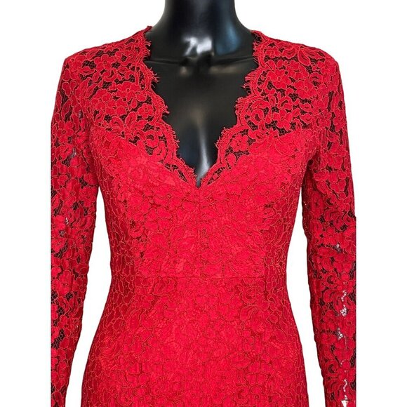 Bardot Midnight Lace Knee Length Dress in Famous Red Long Sleeve Size 8/M - Picture 4 of 10